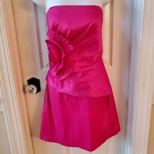 Masquerade- Fuchsia- Strapless Rosette- Mini Dress | Y2K Barbiecore Prom Party